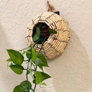 Natural Brown Woven Bird Nest Wall Basket